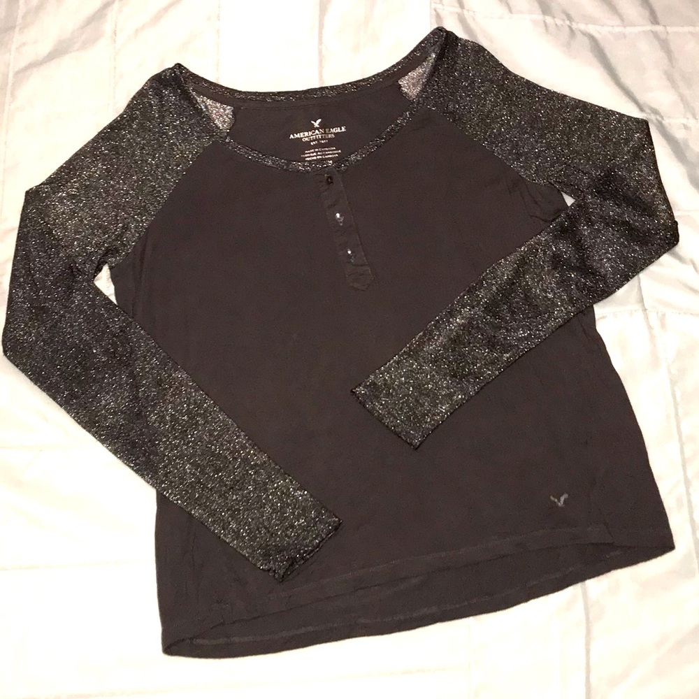 Jersey tee, long metallic sleeves, American Eagle